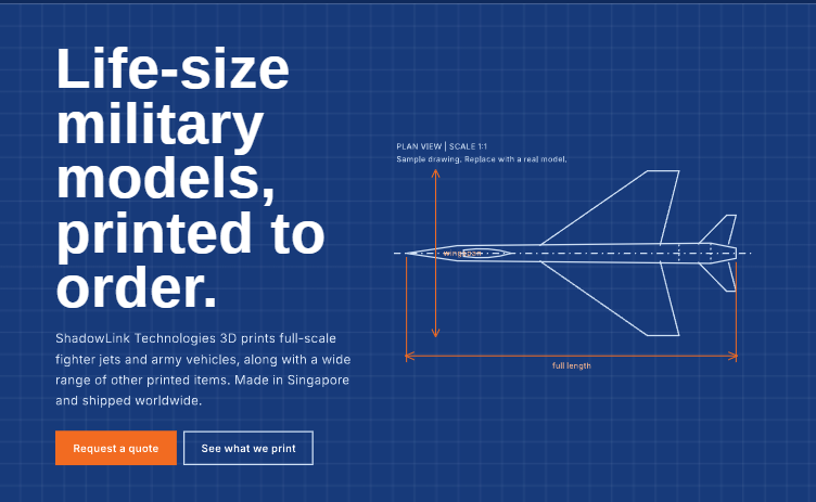 Blueprint plan view of a military aircraft — ShadowLink Technologies 3D printing